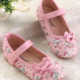 Cute Walk by Babyhug Velcro Closure Ballerinas with Glitter Unicorn Print & Bow Applique - Pink-image-80
