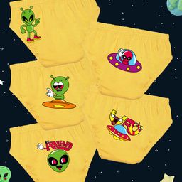 NUSYL Cotton Pack Of 5 Space Species Printed Briefs - Yellow-image-6