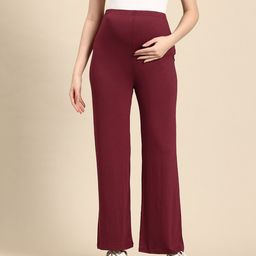 Blush 9 Viscose Solid High Waist Maternity Palazzo - Maroon-image-67