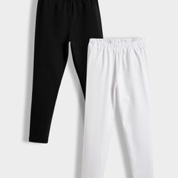 Orange Sugar Cotton Lycra Knit Pack Of 2 Solid Stretchable Leggings - Black & White-image-84