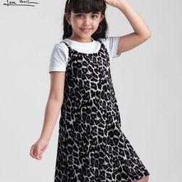 arias by lara dutta Arias Cotton Knit Printed Frock With Half Sleeves Inner Tee - Black-picture-27