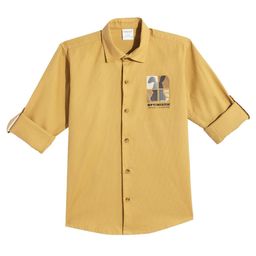 CAVIO Cotton Woven Full Sleeves Screen Printed Shirt - Gold-picture-14