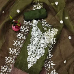 DIVASTRI Floral Embroidered Thread Work Organza Unstitched Dress Material-image-42