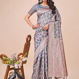 KALINI Women Woven Design Zari Linen Blend Saree-picture-31