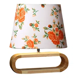 Devansh White & Orange Floral Printed Wooden & Cotton Abstract Shaped Table Lamp-17