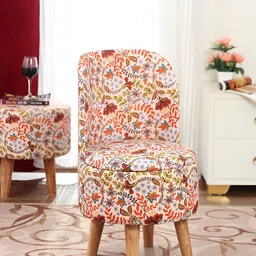 NACIA 2 Pieces Pink & Blue Floral Printed Cylindrical Shape Wooden Ottomans-3