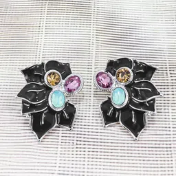 FIMBUL Silver-Plated Stainless Steel Matte Resin Floral Rhinestone Acrylic Petal Studs-image-7