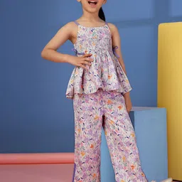 Budding Bees Girls Floral Printed Top with Trousers-image-28