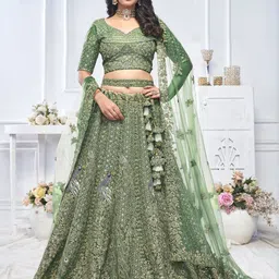 ODETTE Embroidered Semi-Stitched Lehenga & Unstitched Blouse With Dupatta-40