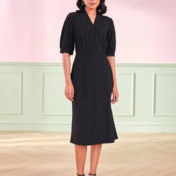 AND Women Striped V-Neck A-Line Dress-image-75