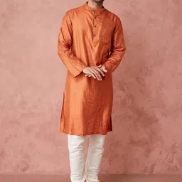 Fabindia Striped Band Collar Silk Straight Kurta-picture-36