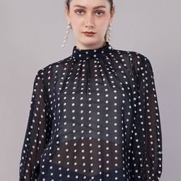 FLY STITCH Polka Dot Print Puff Sleeve Georgette Top-image-9