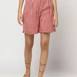 Fabindia Red Cotton Striped Shorts-picture-10