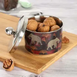 India Circus by Krsnaa Mehta Brown Steel Gallant Tusker Bowl With Lid (0.22 L)-picture-34