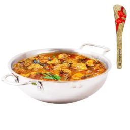 The Indus Valley Silver Stainless Steel Kadhai with Free Wooden Flip (4 L)-image-10