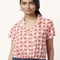 People by Pantaloons Orange Chequered Shirt-image-75