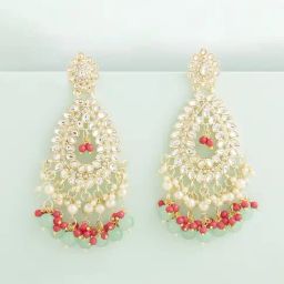 Zaveri Pearls Green & Pink Cluster Beads Kundan Ethnic Dangler Earrings - ZPFK13545-35