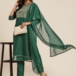 HERE&NOW Embroidered Sequin Detail Kurta Set With Dupatta-picture-40