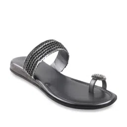 Mochi Gun Metal Toe Ring Sandals-image-5