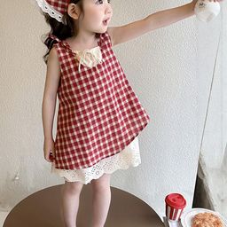 LULU & SKY Girls Round Neck Checked Print A-Line Dress-image-75