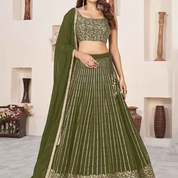 DIVASTRI Embellished Sequinned Semi-Stitched Lehenga & Unstitched Blouse With Dupatta-picture-54