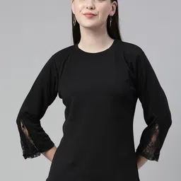 Selvia Black Regular Top with Lace Inserts-picture-57