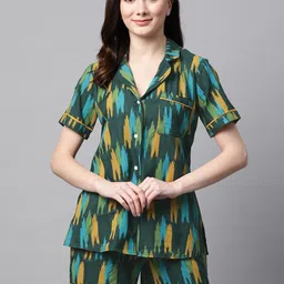 Meeranshi Women Green & Blue Pure Cotton Printed Nightsuit-picture-27