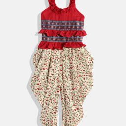 TWISHA Kids Red Floral Print Jumpsuit-image-8