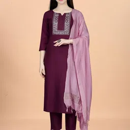 All About You Women Solid Kurta with Trousers & Dupatta-image-82