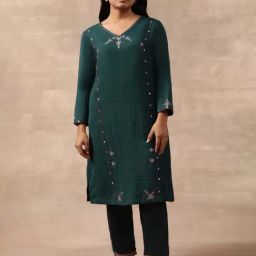 Folksong by W Blue Embroidered Straight Kurta-25