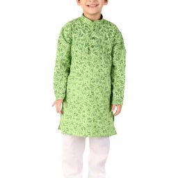 Pro-Ethic Style Developer Kids Green & White Printed Full Sleeves Kurta with Pyjamas-image-51