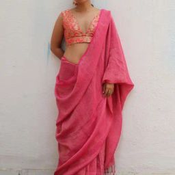 Chidiyaa Pink Thread of Gold Opal Handwoven Linen Zari Saree-image-19