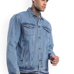 WROGN Men Washed Denim Jacket with Embroidered-image-56