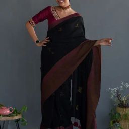 Suta Black Cotton Woven Saree Without Blouse-picture-38