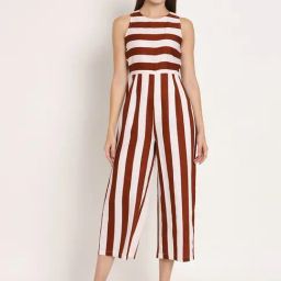 Moomaya Brown & White Striped Jumpsuit-image-22