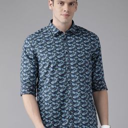 Blackberrys Men Navy Blue India Slim Fit Floral Printed Pure Cotton Casual Shirt-image-31