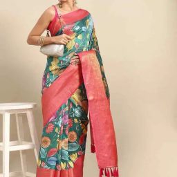 Silk Land Silk Green Woven Saree With Unstitched Blouse-picture-16