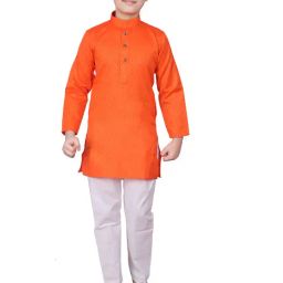 Pro-Ethic Style Developer Kids Dark Orange & White Printed Full Sleeves Kurta with Pyjamas-image-45