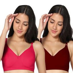 IN CARE Magenta & Maroon Full Coverage Non-Wired T-Shirt Bra - Pack of 2-picture-45
