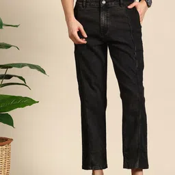 Mast & Harbour Men Relaxed Fit Panelled Stretchable Cropped Jeans-picture-0