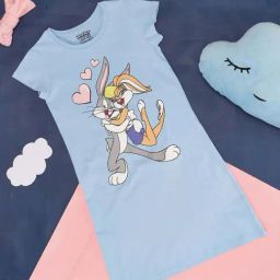 Pantaloons Junior Powder Blue Cotton Printed Nighty-image-42
