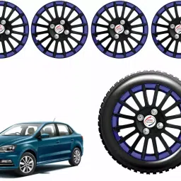 Auto Pearl CBB06 R14  355.6 mm(14 Inch) Press Type Wheel Hubcap with Retention Ring Glossy Black Blue Wheel Cover for Volkswagen Ameo 1.0 MPI Comfortline Petrol (Set of 4)-image-101