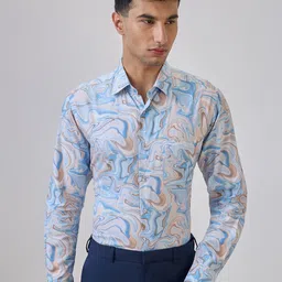 Raymond Abstract Printed Cutaway Collar Full Sleeve Slim Fit Formal Shirt-picture-5