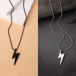 NVR Rhodium-Plated Geometric Pendants with Chains-image-69