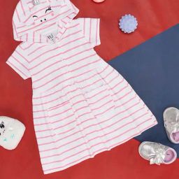 YU by Pantaloons Kids Pink & White Cotton Striped Dress-image-86