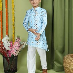 TABARD Kids Light Blue & white Printed Full Sleeves Kurta with Pyjamas-image-62