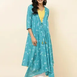 Fabindia Blue Cotton Floral Print High Low Kurta-picture-30