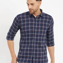 Duke Navy Blue Slim Fit Checks Shirt-image-15