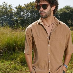 Campus Sutra Men Comfort Relaxed Fit Spread Collar Textured Cotton Casual Shirt-image-91