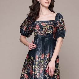 Label Ritu Kumar Floral Print Puff Sleeves Velvet Fit & Flare Dress-image-27